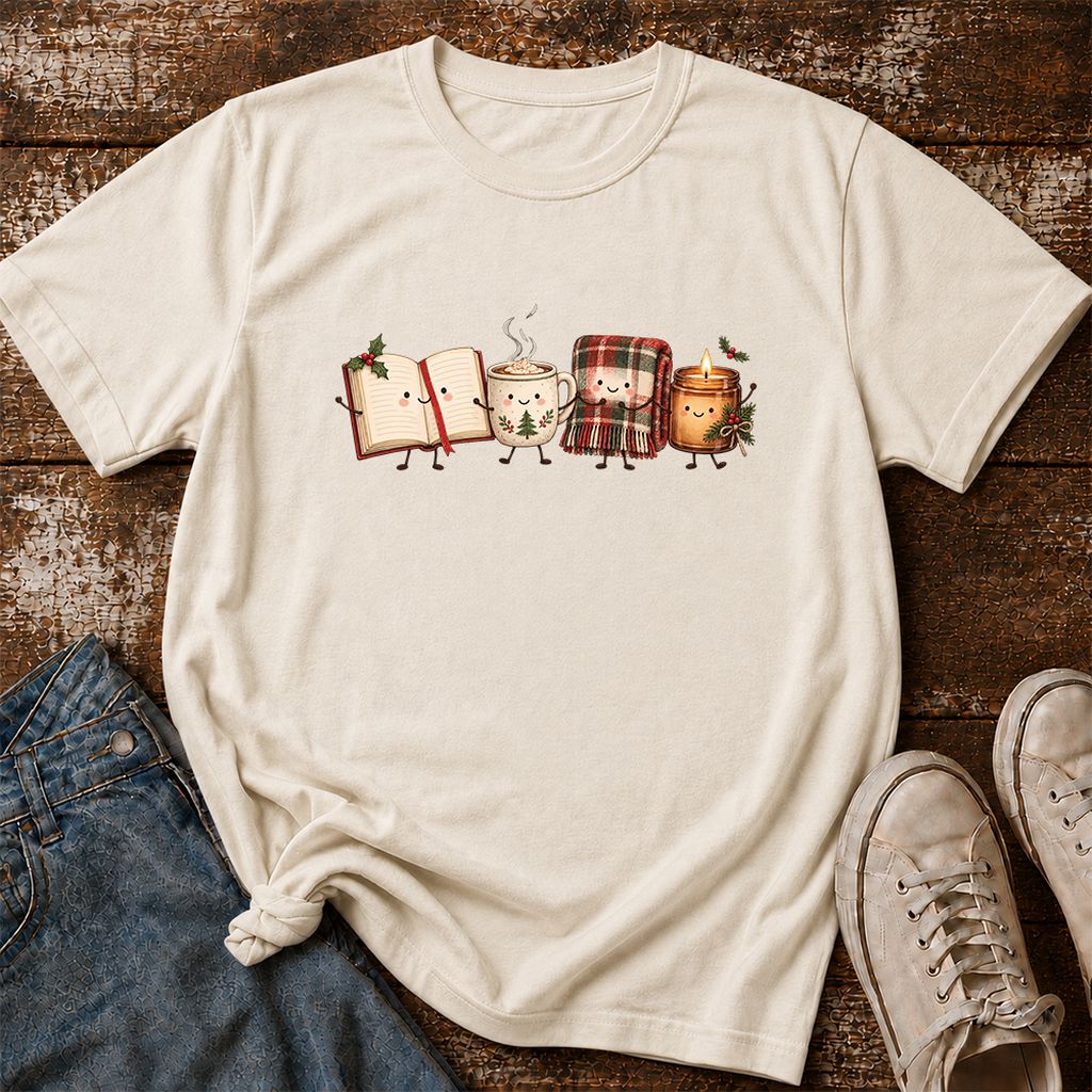 Christmas Cozy Club Printed T-Shirt | Christmas Gift Natural