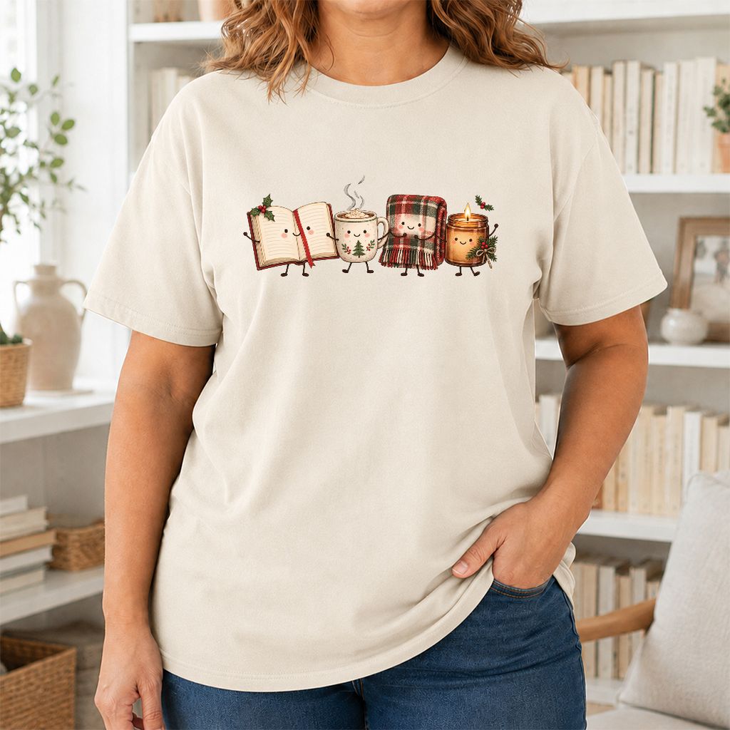 Christmas Cozy Club Printed T-Shirt | Christmas Gift Natural