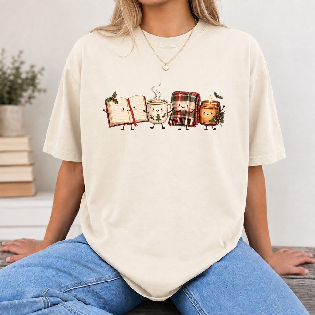 Christmas Cozy Club Printed T-Shirt | Christmas Gift Natural