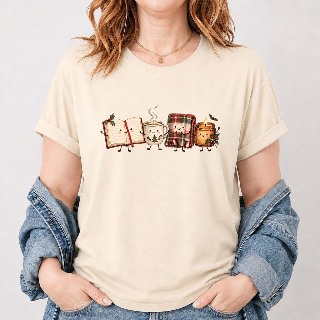 Christmas Cozy Club Printed T-Shirt | Christmas Gift Natural