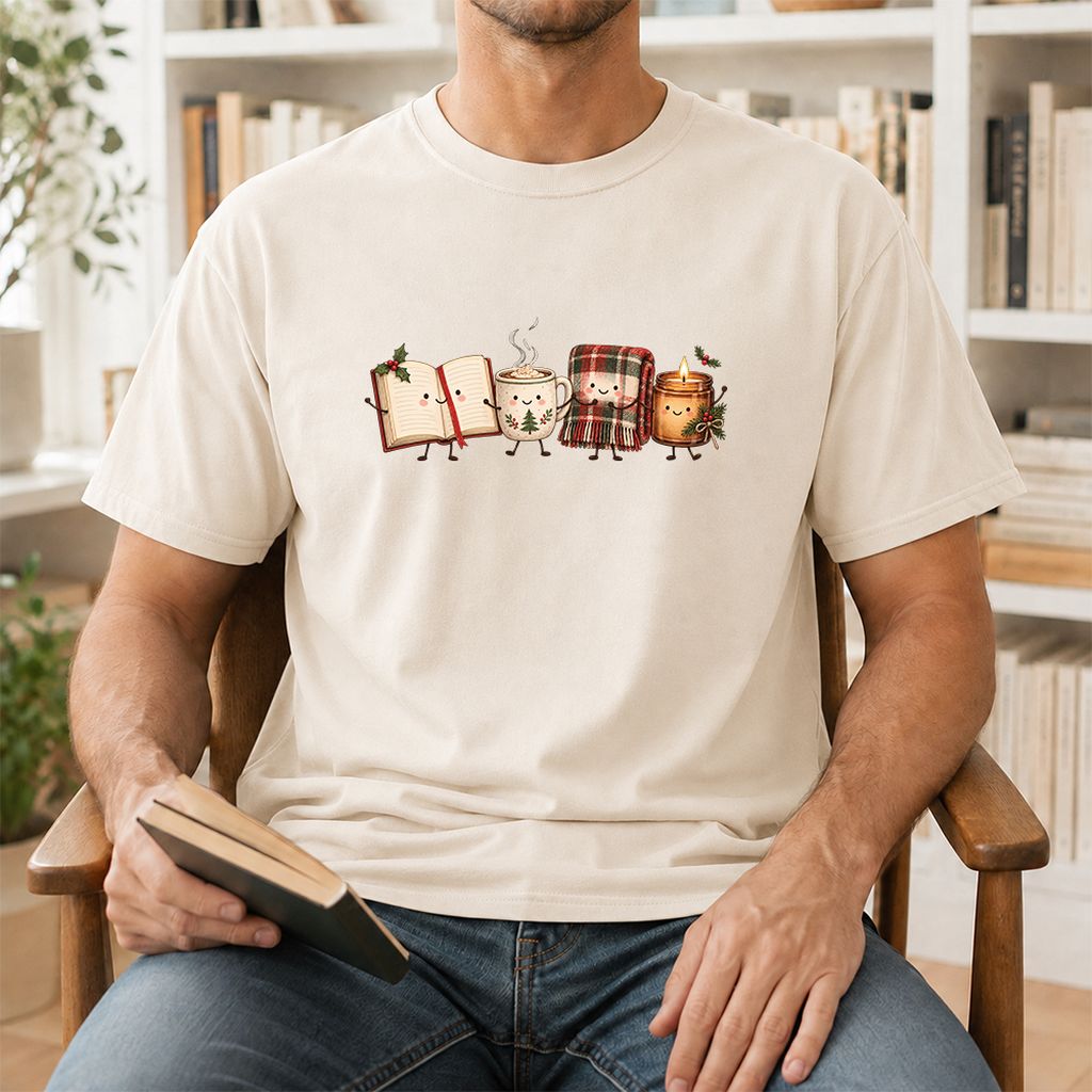 Christmas Cozy Club Printed T-Shirt | Christmas Gift Natural