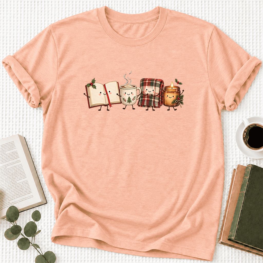 Christmas Cozy Club Ultra-Soft Cotton T-Shirt | Christmas Gift Heather Peach