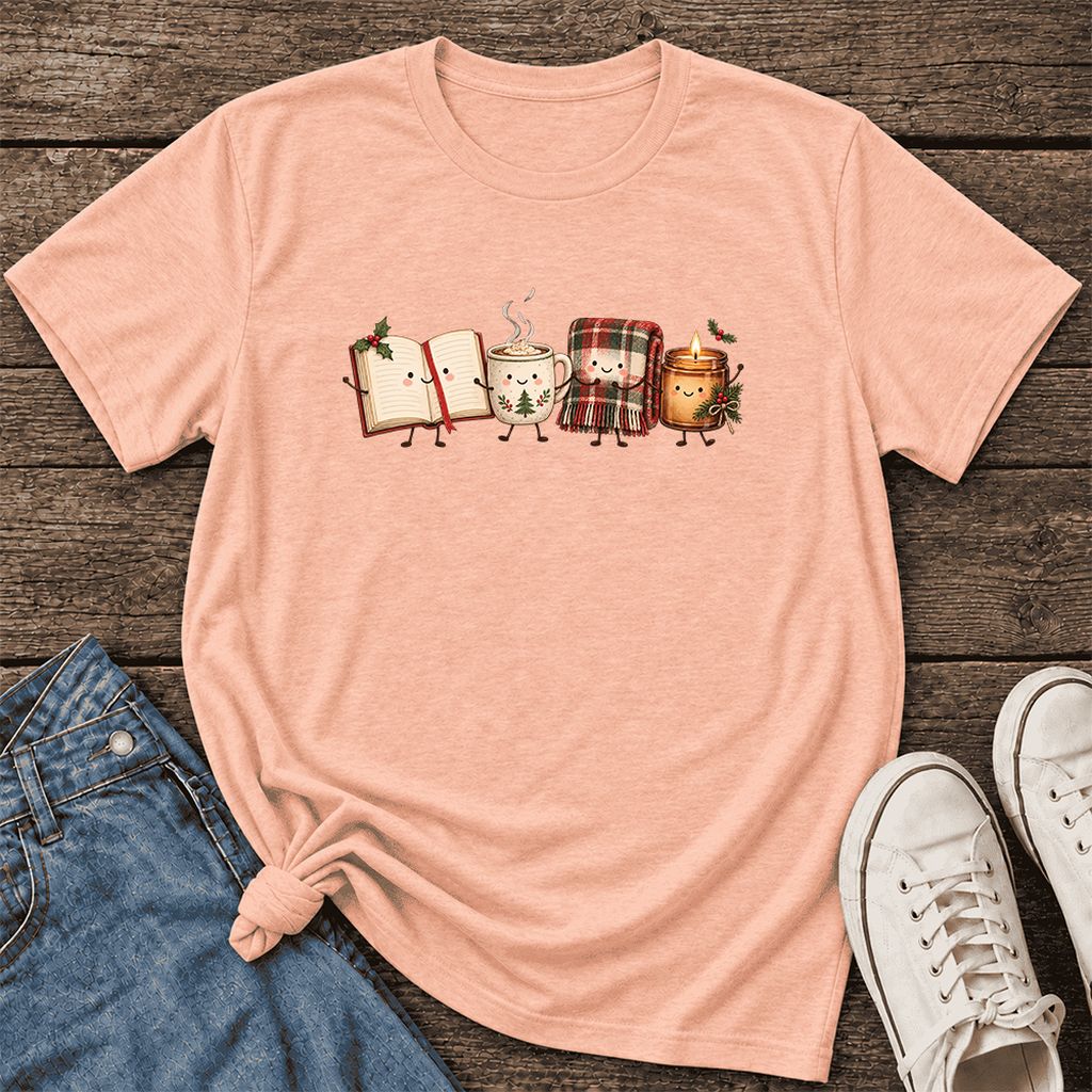 Christmas Cozy Club Ultra-Soft Cotton T-Shirt | Christmas Gift Heather Peach