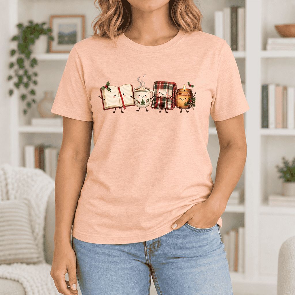 Christmas Cozy Club Ultra-Soft Cotton T-Shirt | Christmas Gift Heather Peach