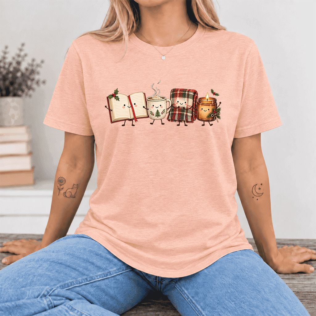 Christmas Cozy Club Ultra-Soft Cotton T-Shirt | Christmas Gift Heather Peach