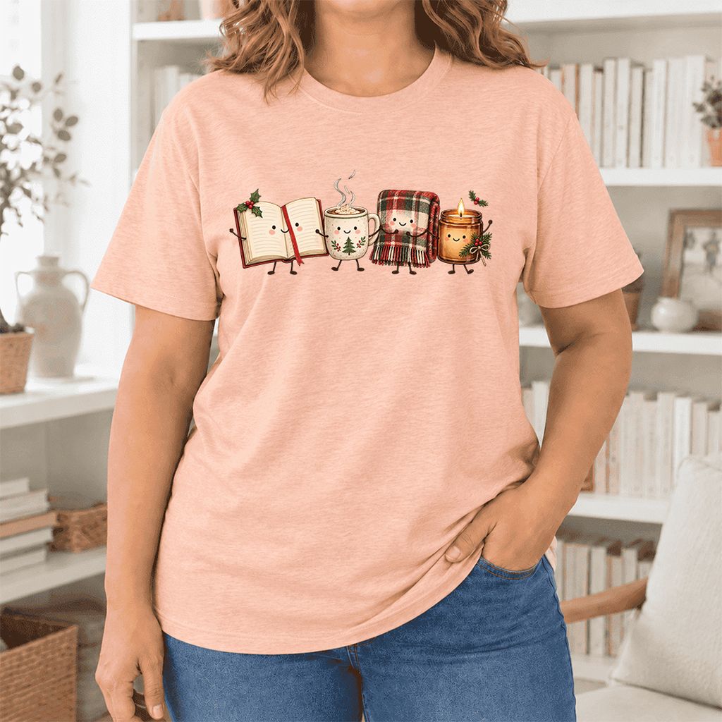Christmas Cozy Club Ultra-Soft Cotton T-Shirt | Christmas Gift Heather Peach
