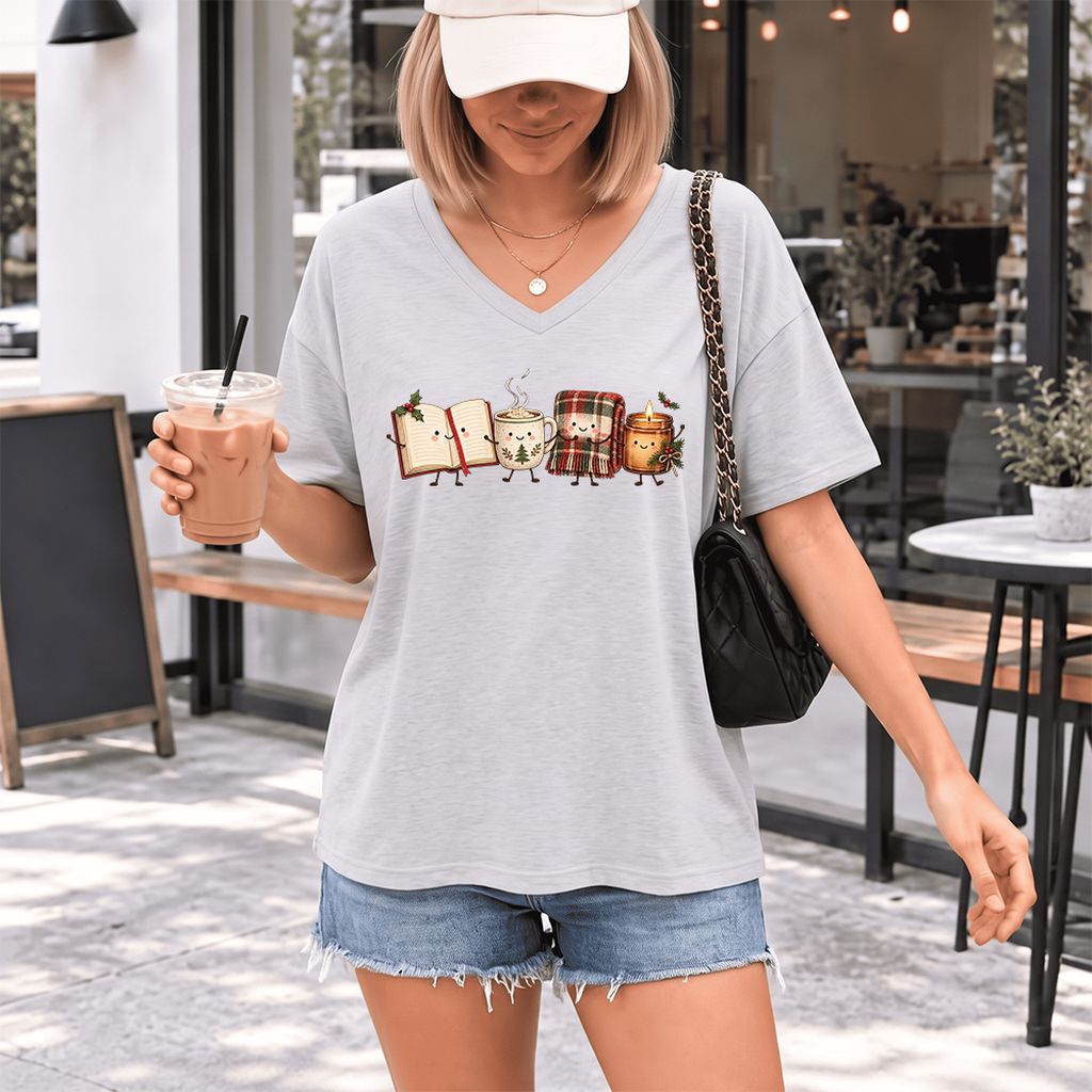 Christmas Cozy Club Ultra-Soft V-Neck | Christmas Gift Ash