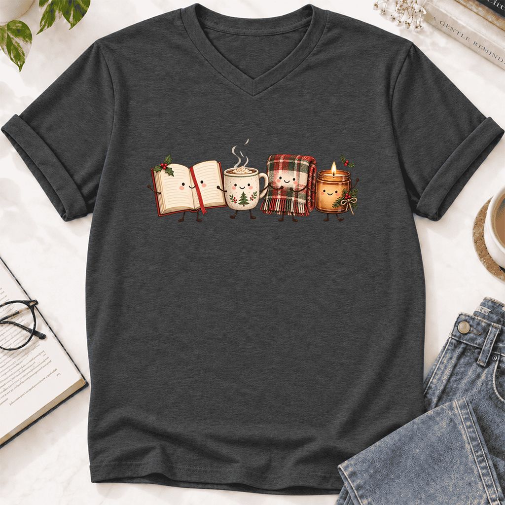 Christmas Cozy Club Ultra-Soft V-Neck | Christmas Gift Dark Grey Heather