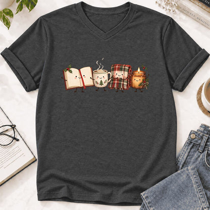 Christmas Cozy Club Ultra-Soft V-Neck | Christmas Gift Dark Grey Heather