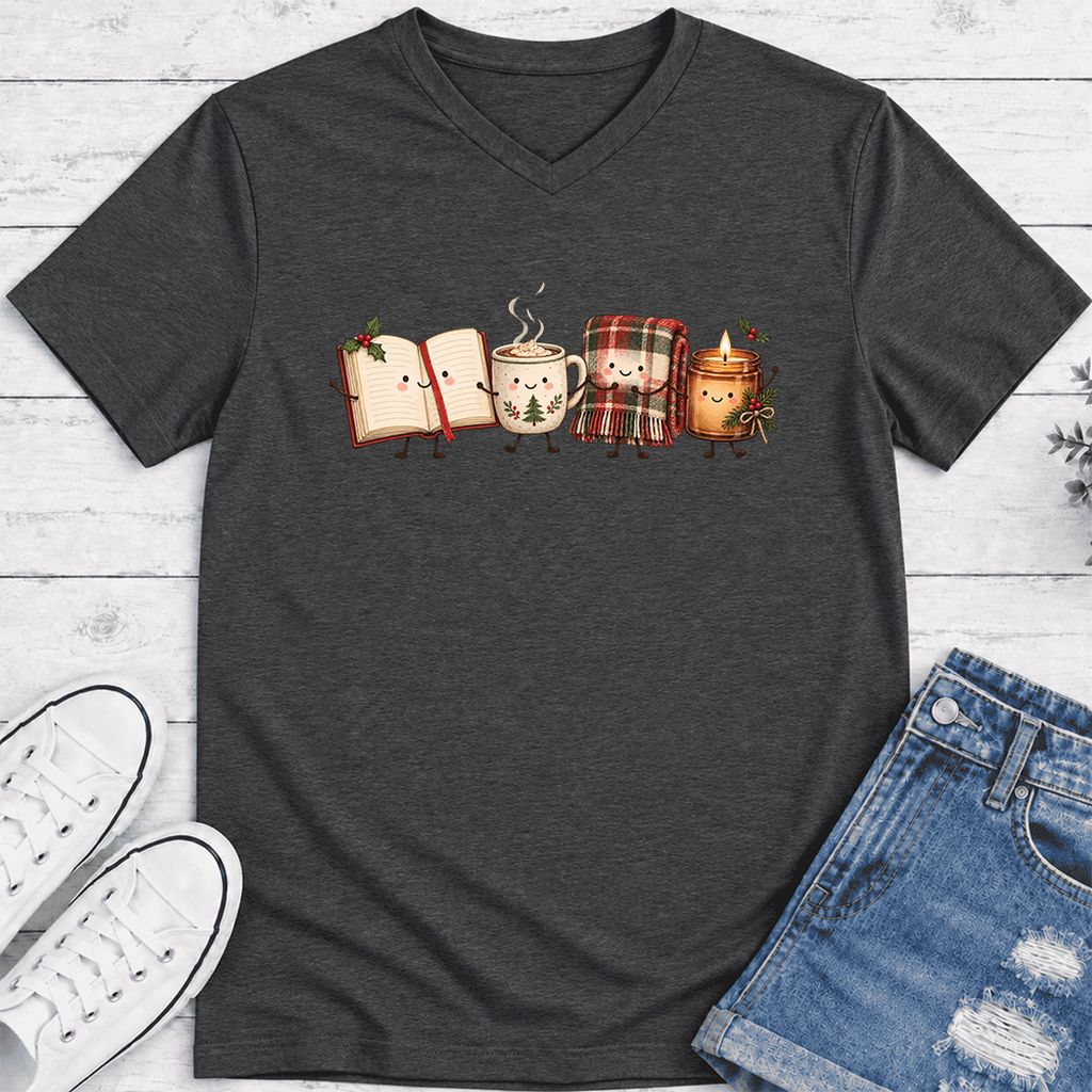 Christmas Cozy Club Ultra-Soft V-Neck | Christmas Gift Dark Grey Heather