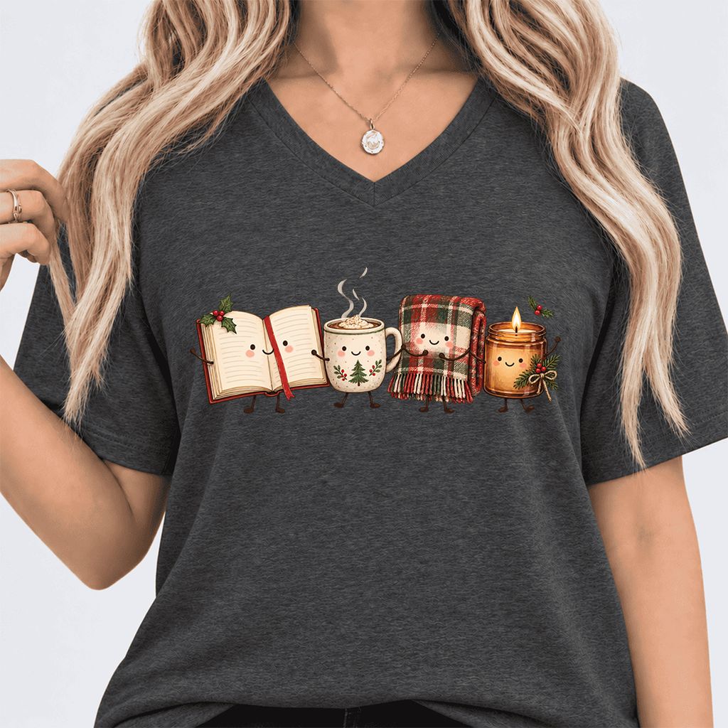 Christmas Cozy Club Ultra-Soft V-Neck | Christmas Gift Dark Grey Heather