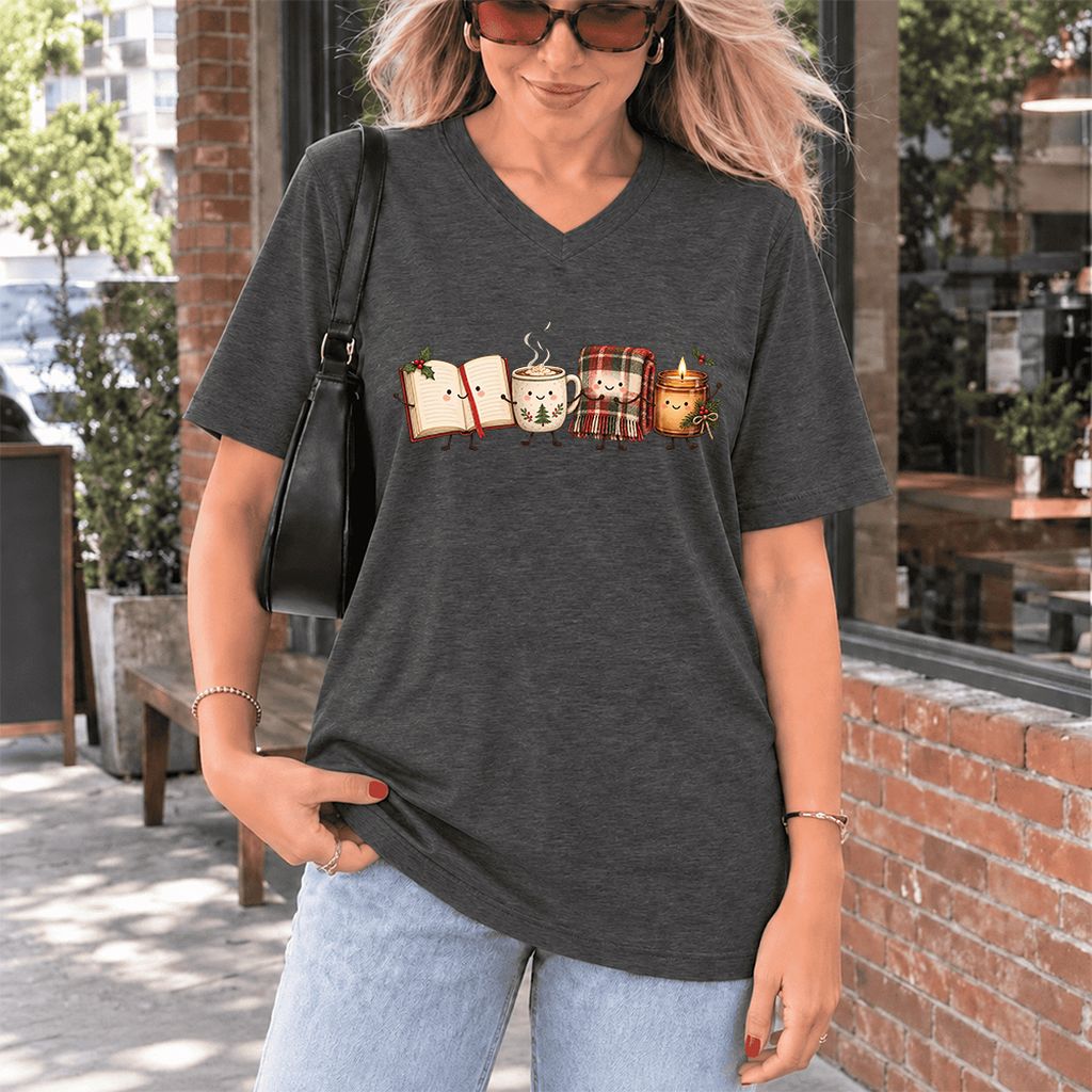 Christmas Cozy Club Ultra-Soft V-Neck | Christmas Gift Dark Grey Heather