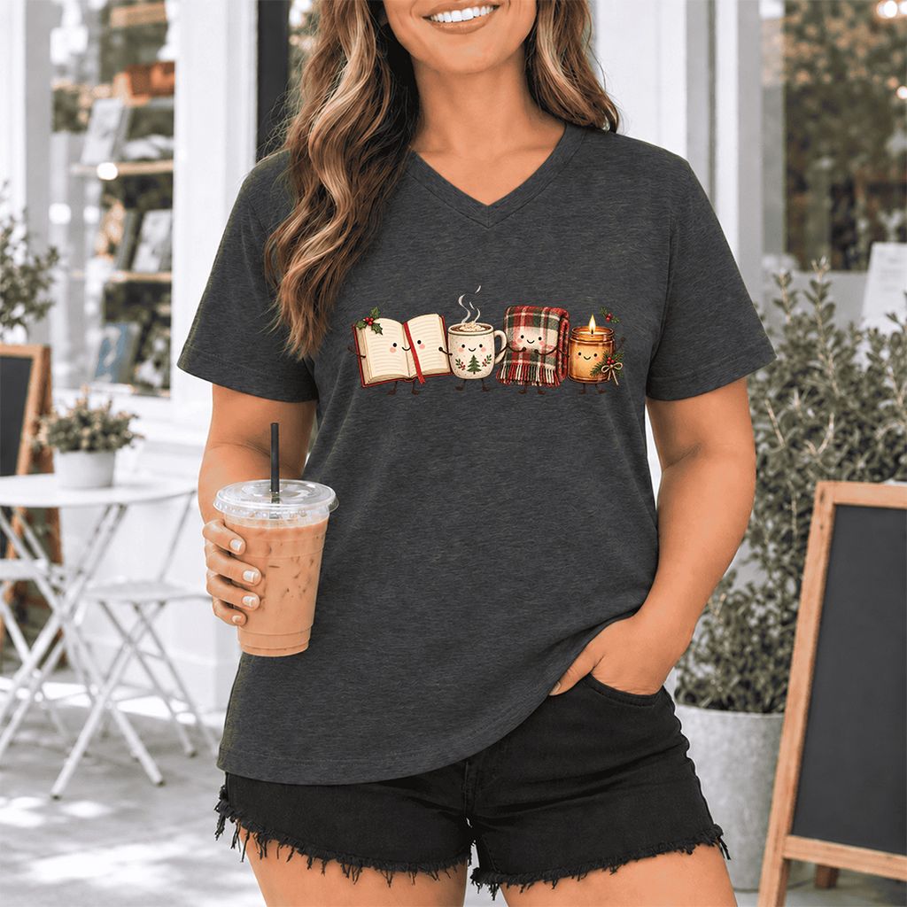 Christmas Cozy Club Ultra-Soft V-Neck | Christmas Gift Dark Grey Heather