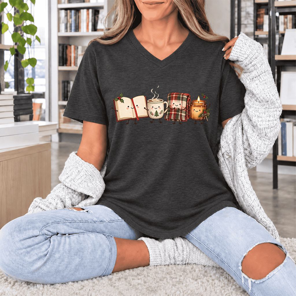 Christmas Cozy Club Ultra-Soft V-Neck | Christmas Gift Dark Grey Heather