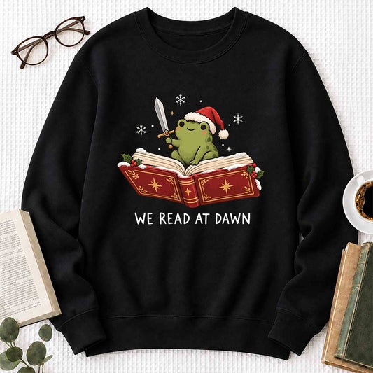 We Read At Dawn Frog Crewneck Sweatshirt | Christmas Book Lover Gift Black