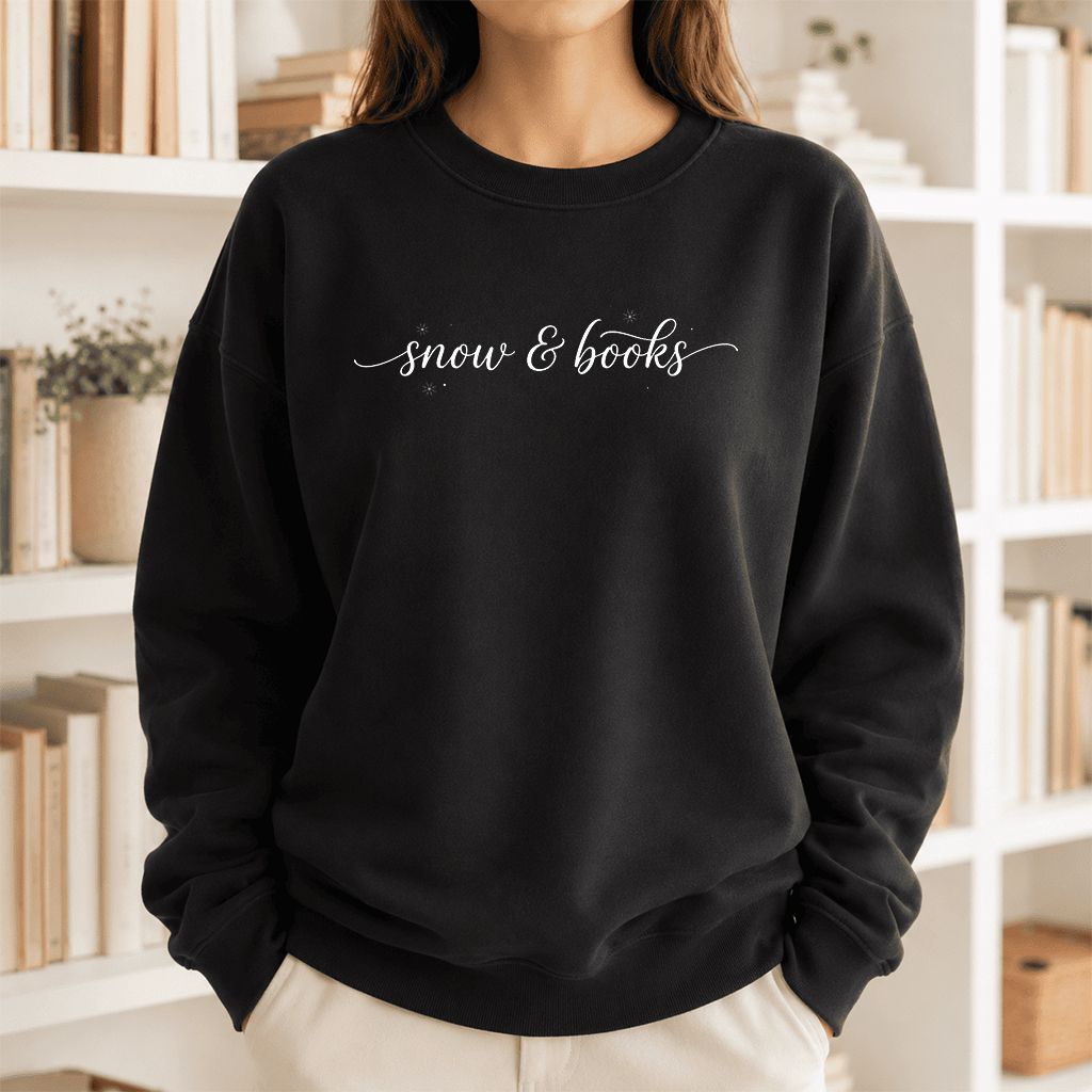 Snow & Books Printed Sweatshirt | Christmas Reader Gift Black
