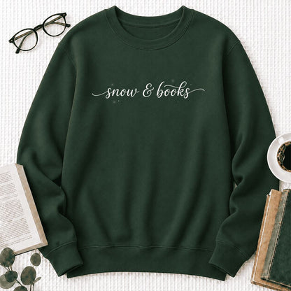 Snow & Books Printed Sweatshirt | Christmas Reader Gift Forest Green