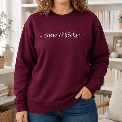 Snow & Books Printed Sweatshirt | Christmas Reader Gift Maroon