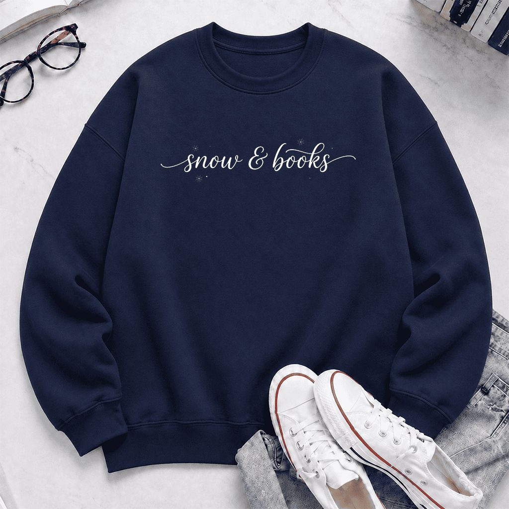 Snow & Books Printed Sweatshirt | Christmas Reader Gift Navy