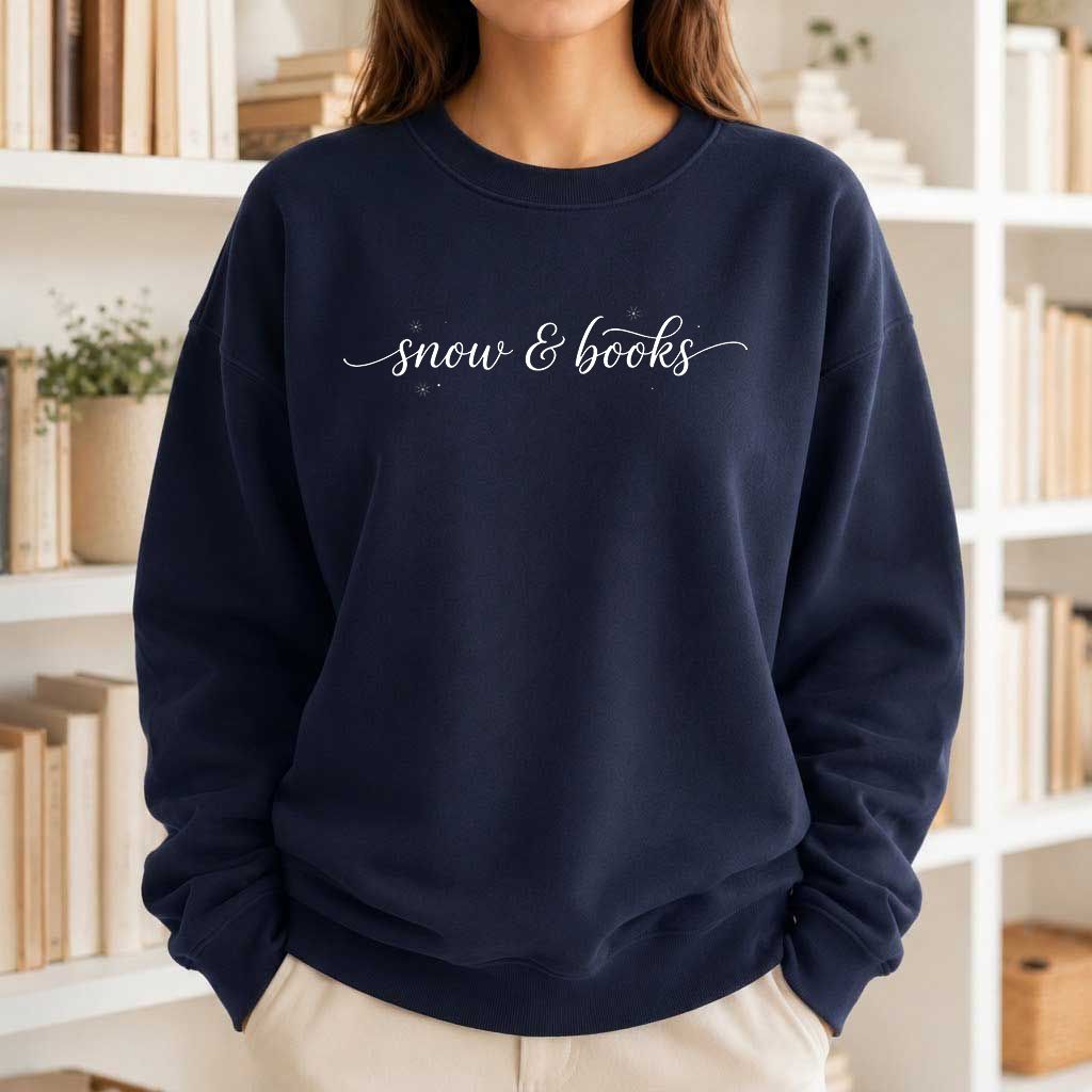 Snow & Books Printed Sweatshirt | Christmas Reader Gift Navy