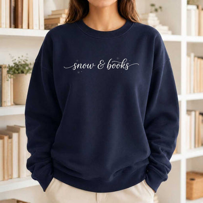 Snow & Books Printed Sweatshirt | Christmas Reader Gift Navy