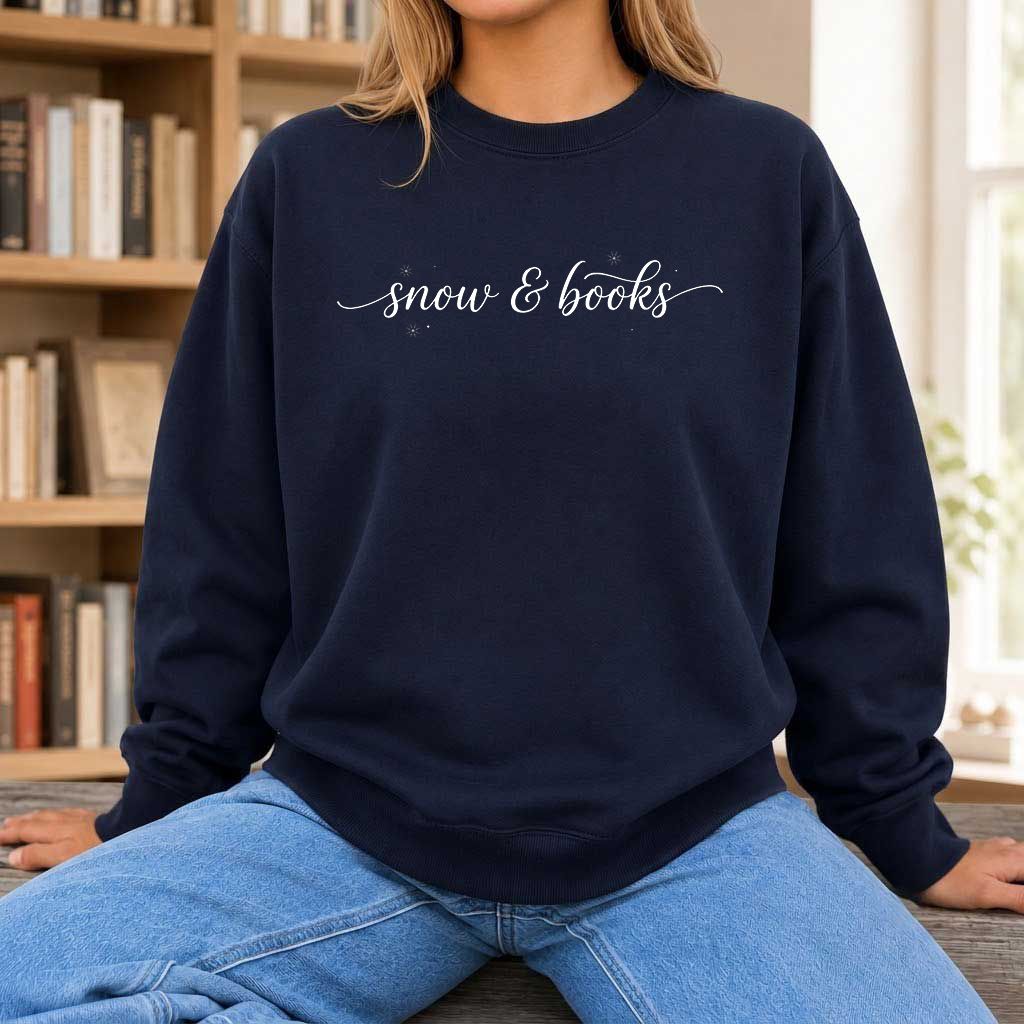 Snow & Books Printed Sweatshirt | Christmas Reader Gift Navy