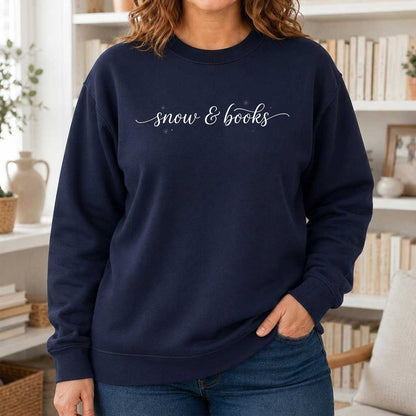 Snow & Books Printed Sweatshirt | Christmas Reader Gift Navy