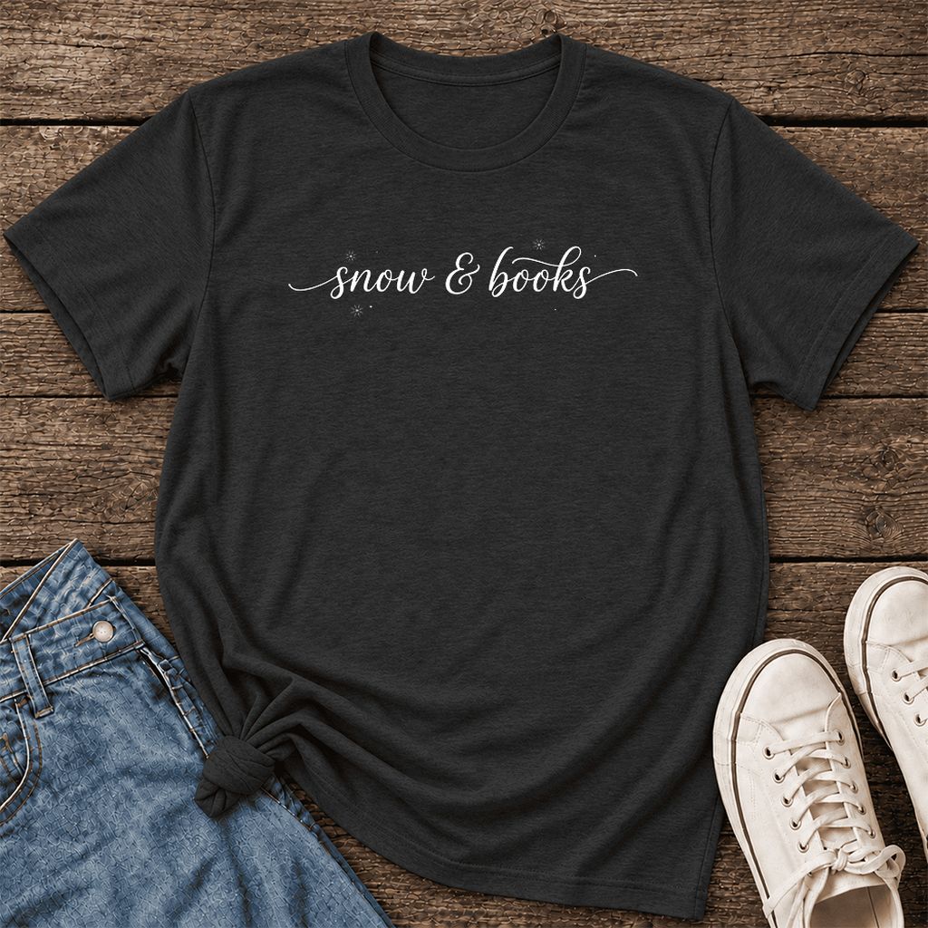Snow & Books Ultra-Soft Cotton T-Shirt | Christmas Reader Gift Black Heather