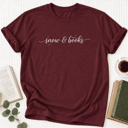Snow & Books Ultra-Soft Cotton T-Shirt | Christmas Reader Gift Maroon