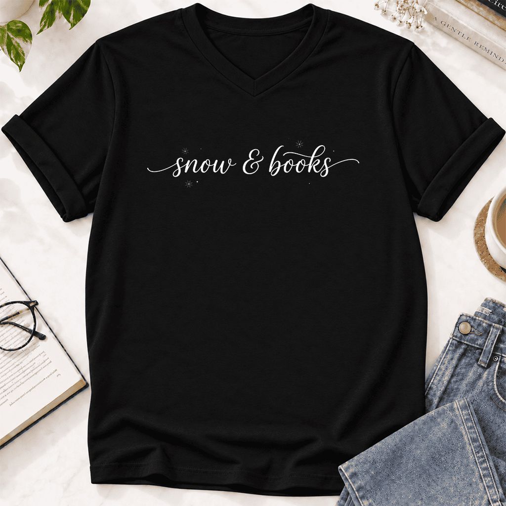 Snow & Books Ultra-Soft V-Neck | Christmas Reader Gift Black