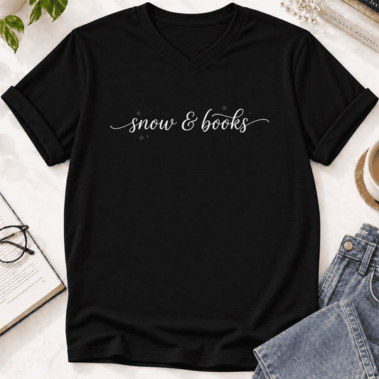 Snow & Books Ultra-Soft V-Neck | Christmas Reader Gift Black