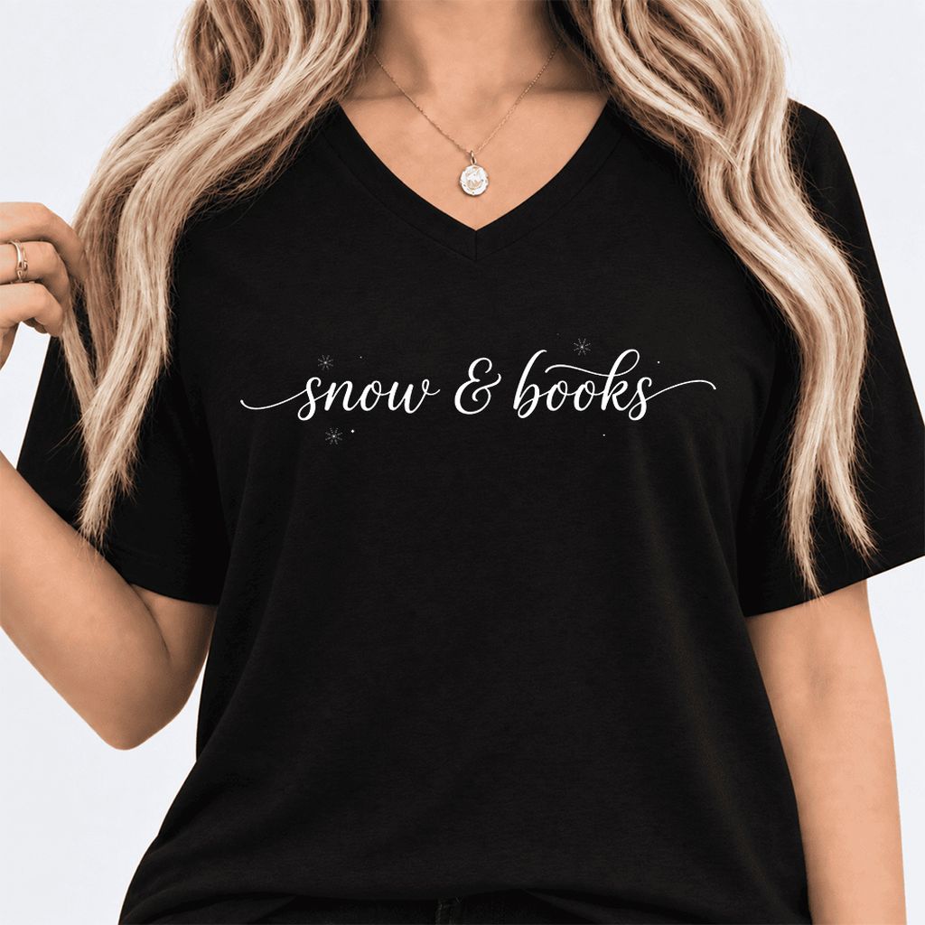 Snow & Books Ultra-Soft V-Neck | Christmas Reader Gift Black