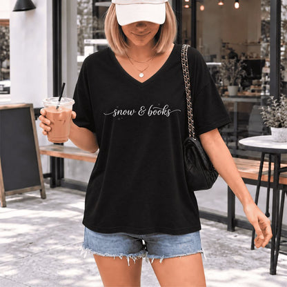 Snow & Books Ultra-Soft V-Neck | Christmas Reader Gift Black