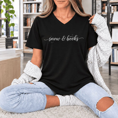 Snow & Books Ultra-Soft V-Neck | Christmas Reader Gift Black