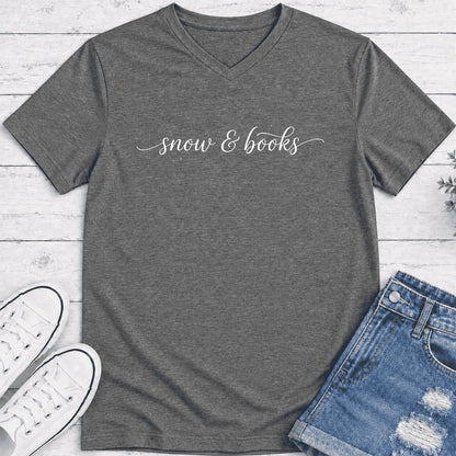 Snow & Books Ultra-Soft V-Neck | Christmas Reader Gift Deep Heather