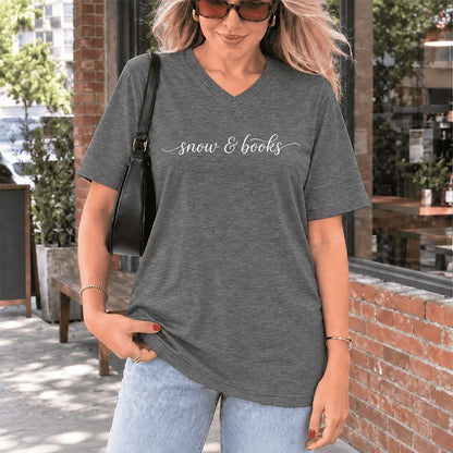 Snow & Books Ultra-Soft V-Neck | Christmas Reader Gift Deep Heather
