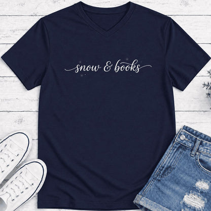 Snow & Books Ultra-Soft V-Neck | Christmas Reader Gift Navy