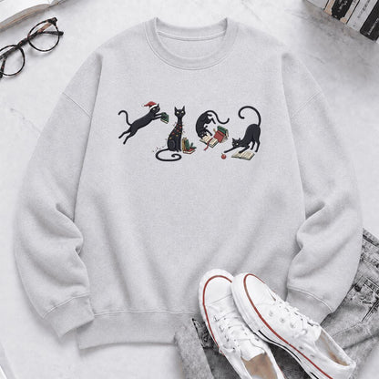 Playful Black Cats Printed Sweatshirt | Christmas Book Lover Gift Sport Grey