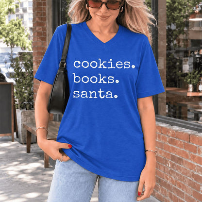 Cookies. Books. Santa. Ultra-Soft V-Neck | Christmas Book Lover Gift True Royal