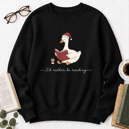 I'd Rather Be Reading Printed Sweatshirt | Cozy Christmas Book Lover Gift Black