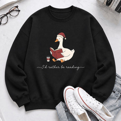 I'd Rather Be Reading Printed Sweatshirt | Cozy Christmas Book Lover Gift Black