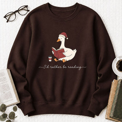 I'd Rather Be Reading Printed Sweatshirt | Cozy Christmas Book Lover Gift Dark Chocolate