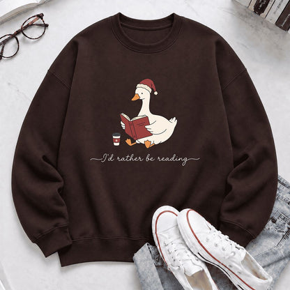 I'd Rather Be Reading Printed Sweatshirt | Cozy Christmas Book Lover Gift Dark Chocolate