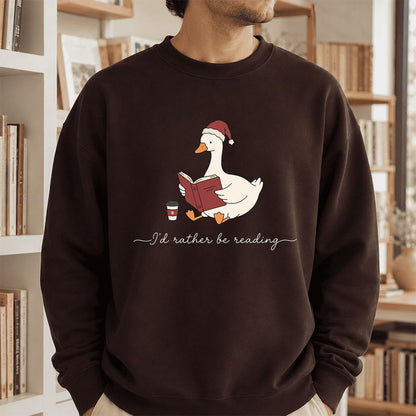 I'd Rather Be Reading Printed Sweatshirt | Cozy Christmas Book Lover Gift Dark Chocolate