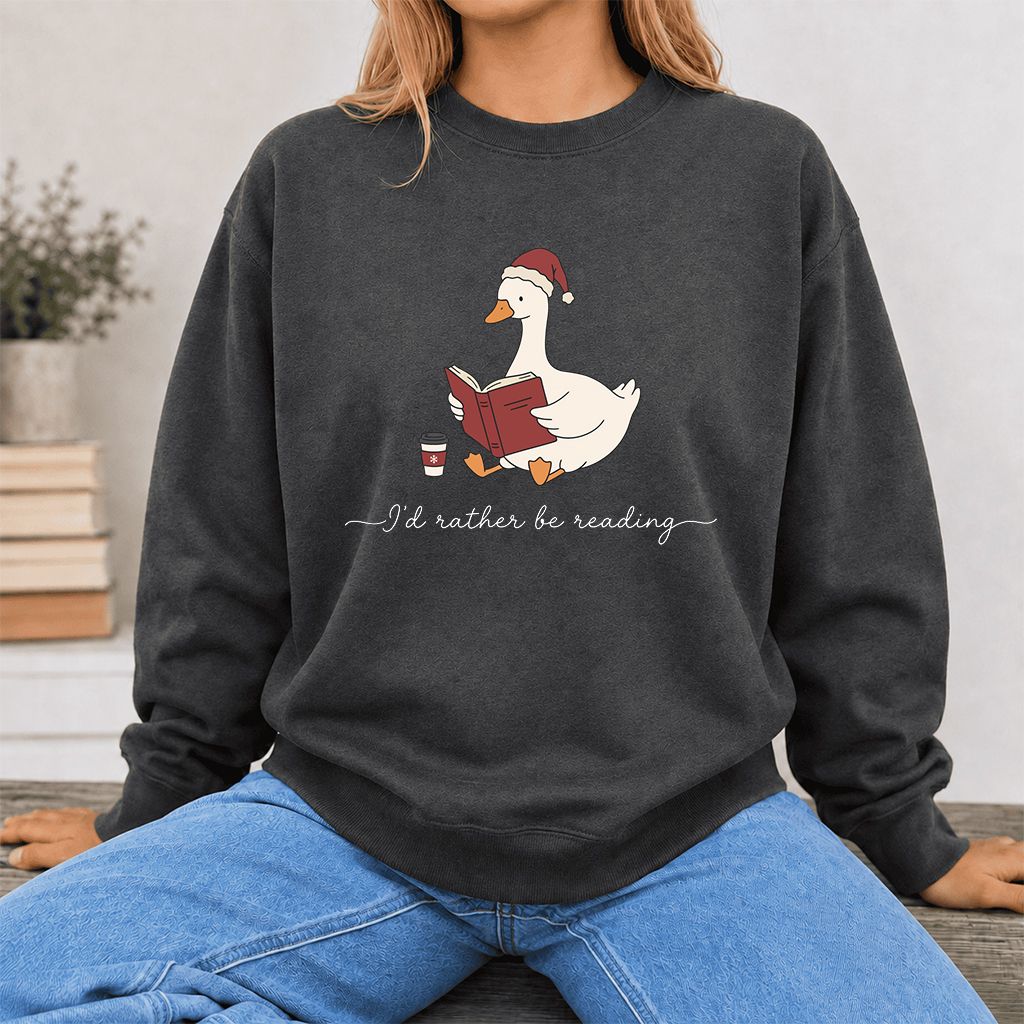 I'd Rather Be Reading Printed Sweatshirt | Cozy Christmas Book Lover Gift Dark Heather