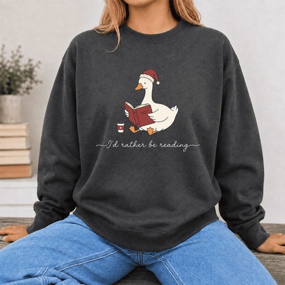 I'd Rather Be Reading Printed Sweatshirt | Cozy Christmas Book Lover Gift Dark Heather