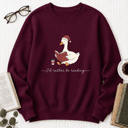 I'd Rather Be Reading Printed Sweatshirt | Cozy Christmas Book Lover Gift Maroon