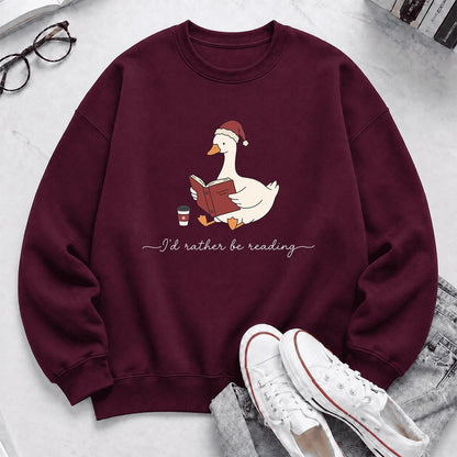 I'd Rather Be Reading Printed Sweatshirt | Cozy Christmas Book Lover Gift Maroon