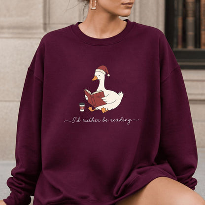 I'd Rather Be Reading Printed Sweatshirt | Cozy Christmas Book Lover Gift Maroon