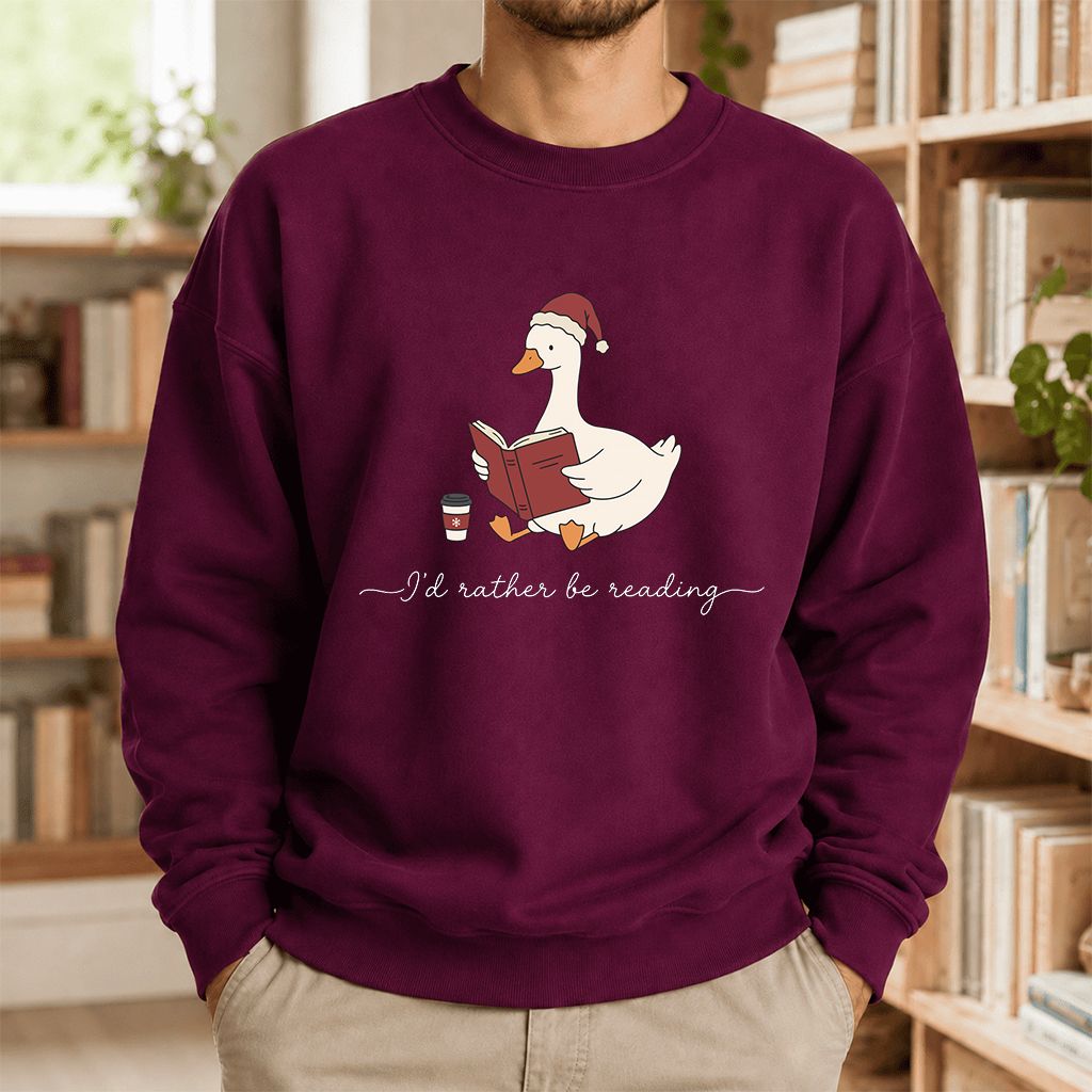 I'd Rather Be Reading Printed Sweatshirt | Cozy Christmas Book Lover Gift Maroon